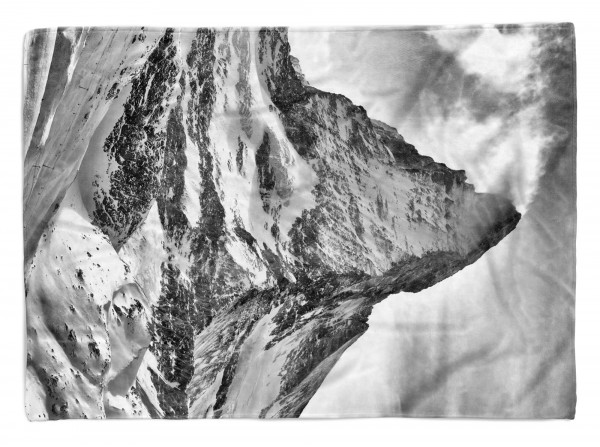 Handtuch Strandhandtuch Saunatuch Kuscheldecke mit Fotomotiv Matterhorn Schwarz Weiß Berg
