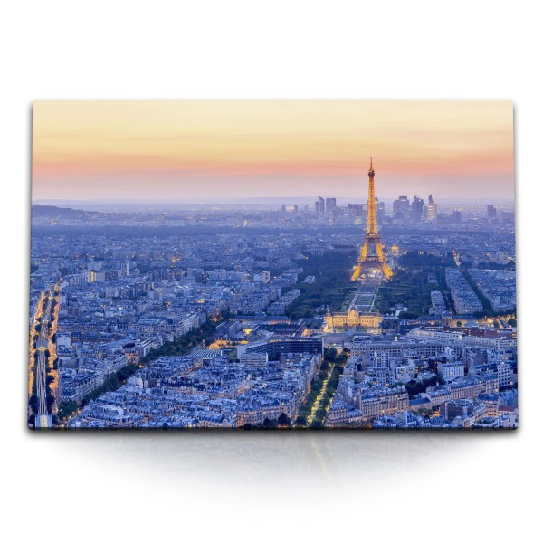 120x80cm Wandbild auf Leinwand Paris aus der Luft Eiffelturm Frankreich Abendröte