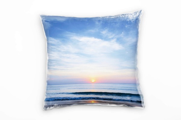 Strand und Meer, blau, orange, Sonnenuntergang Deko Kissen 40x40cm für Couch Sofa Lounge Zierkissen
