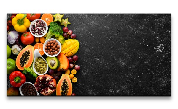 Leinwandbild 120x60cm Essen Obst Gemüse Früchte Nüsse Kochen Küche