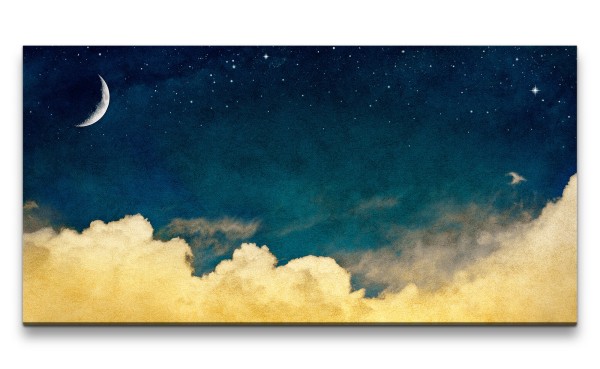 Leinwandbild 120x60cm Wolken Nachthimmel Halbmond Märchenhaft Sterne Zauberhaft