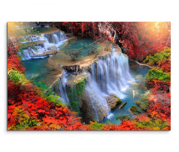 120x80cm Wandbild Thailand Wald Wasserfall Sonnenlicht