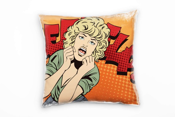 Illustration, Frau, Pop Art, Vintage, orange, rot Deko Kissen 40x40cm für Couch Sofa Lounge Zierkiss