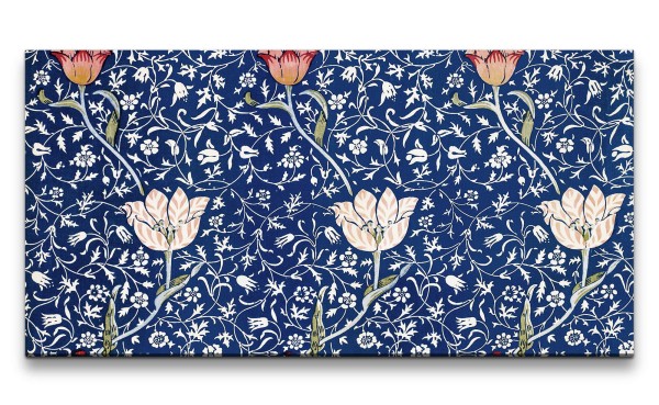 Remaster 120x60cm William Morris Blau Blumen Muster Dekorativ Schön Modern