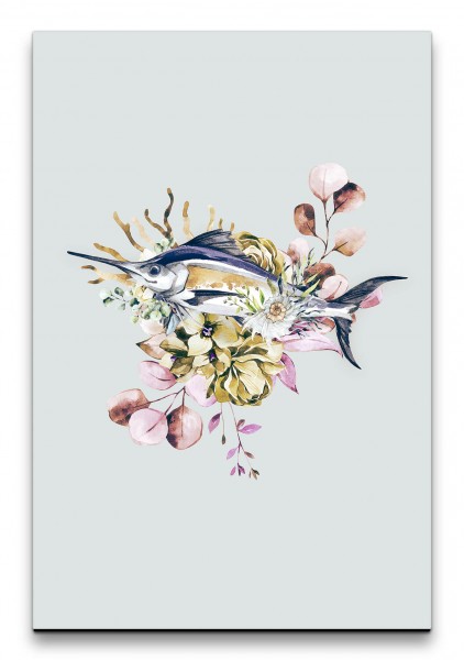 Schwertfisch Blumen Kunstvoll Wasserfarben Dekorativ Farbenfroh