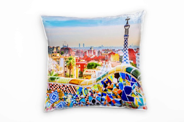 City, Barcelona, Spanien, bunt Deko Kissen 40x40cm für Couch Sofa Lounge Zierkissen