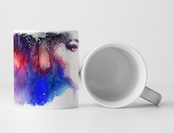 Tasse Geschenk Illustration mit Wasserfarben – Frauengesicht