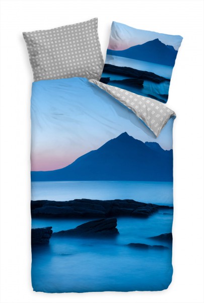 Schottland Dmmerung Strand Blau Bettwäsche Set 135x200 cm + 80x80cm Atmungsaktiv