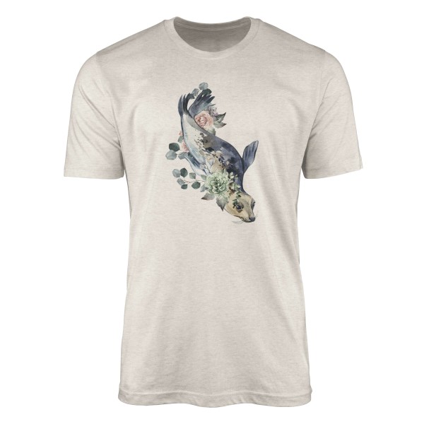 Herren Shirt 100% gekämmte Bio-Baumwolle T-Shirt Seerobbe Wasserfarben Motiv Nachhaltig Ökomode aus