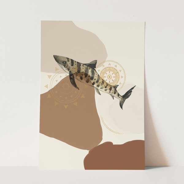 Wandbild exklusives Design Tigerhai goldene Muster Braun