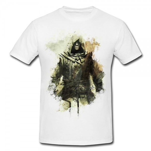 Assassins Creed Blauer Schwert Premium Herren und Damen T-Shirt Motiv aus Paul Sinus Aquarell