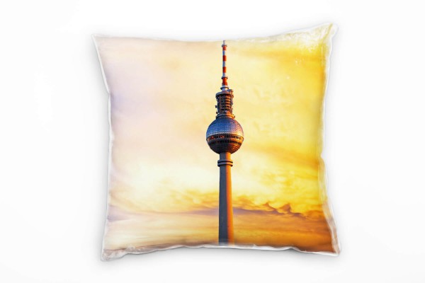 City, orange, Sonnenuntergang, Berliner Fernsehturm Deko Kissen 40x40cm für Couch Sofa Lounge Zierki