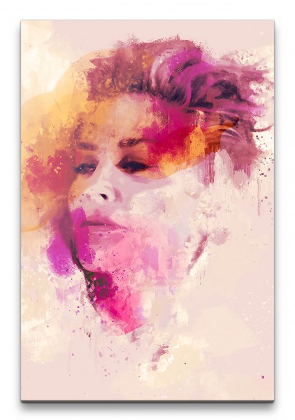 Sharon Stone Porträt Abstrakt Kunst Schauspielerin Farbenfroh Feminin 60x90cm Leinwandbild