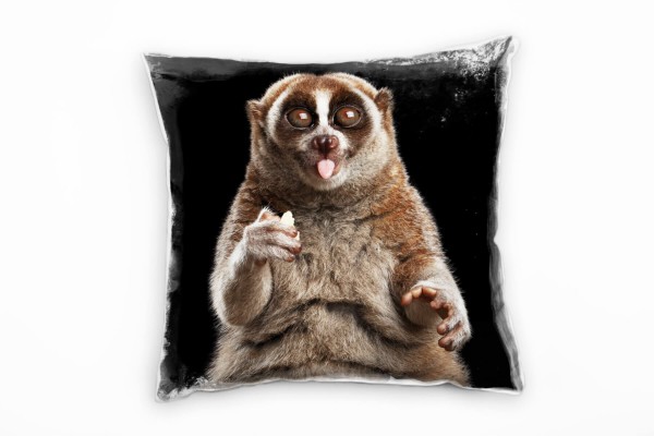 Tiere, Lemur, braun, schwarz Deko Kissen 40x40cm für Couch Sofa Lounge Zierkissen