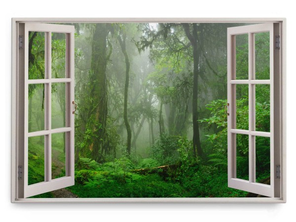 Wandbild 120x80cm Fensterbild Urwald Regenwald Grün Bäume Natur