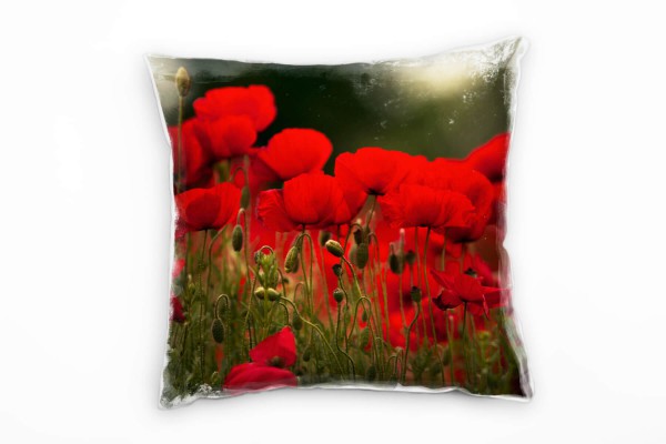 Blumen, rot, grün, Klatschmohn Deko Kissen 40x40cm für Couch Sofa Lounge Zierkissen