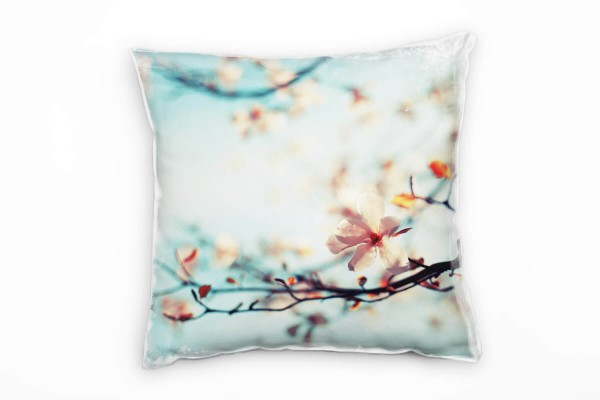Blumen, Kirschblüte, Zweig, blau, rosa Deko Kissen 40x40cm für Couch Sofa Lounge Zierkissen