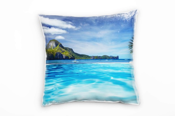 Strand und Meer, türkis, grün, tropische Insel Deko Kissen 40x40cm für Couch Sofa Lounge Zierkissen