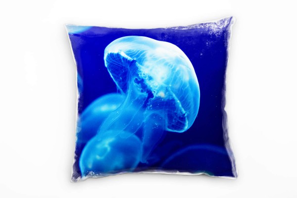 Tiere, Qualle, Unterwasser, blau Deko Kissen 40x40cm für Couch Sofa Lounge Zierkissen