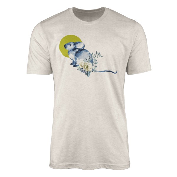 Herren Shirt 100% gekämmte Bio-Baumwolle T-Shirt Aquarell Blumen Maus Motiv Nachhaltig Ökomode aus