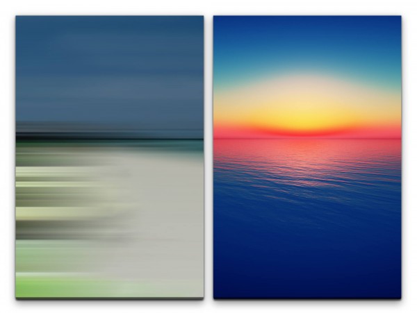2 Bilder je 60x90cm Meeresblick Meer Strand Sonnenuntergang Harmonisch Horizont Abendröte