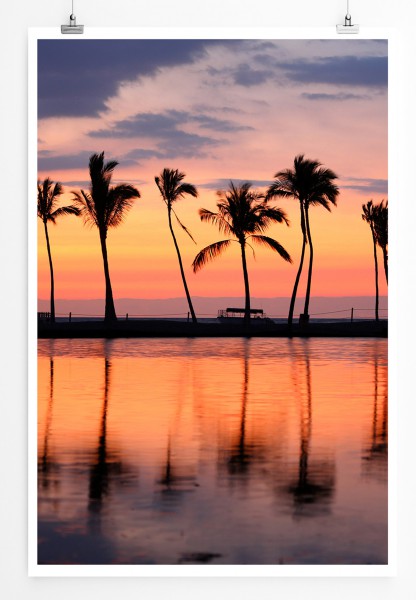 90x60cm Poster Palmenreihe bei Sonnenuntergang 