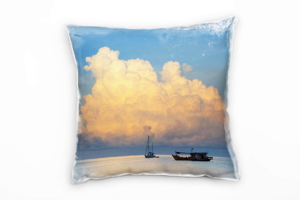 Meer, blau, orange, Wolken, Boote, Thailand Deko Kissen 40x40cm für Couch Sofa Lounge Zierkissen