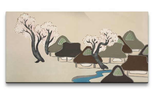 Remaster 120x60cm Kamisaka Sekka traditionelle japanische Kunst Dorf Kirschbäume Kirschblüten