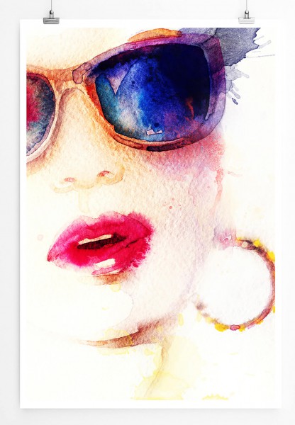 Bild  Frau mit Sonnenbrille Kreolen und Kussmund 60x90cm Poster