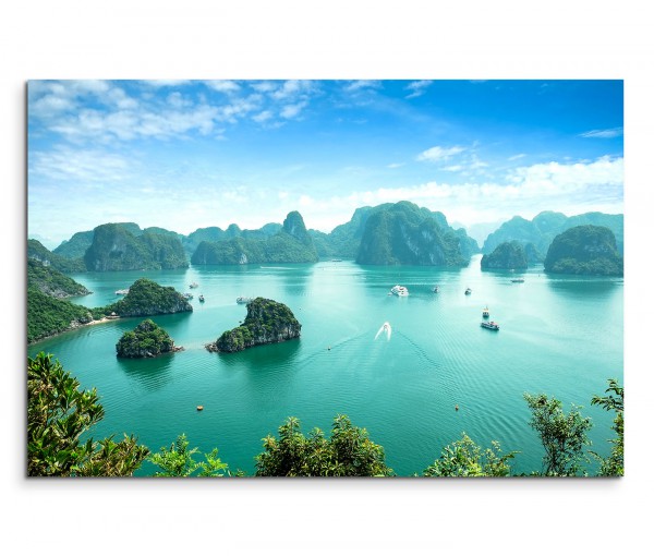 120x80cm Wandbild Vietnam Halong Bay Meer Felsen Boote