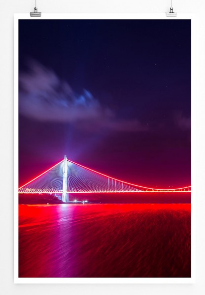 Urbane Fotografie  Rot beleuchtete Yavuz-Sultan-Selim-Brücke Türkei 60x90cm Poster