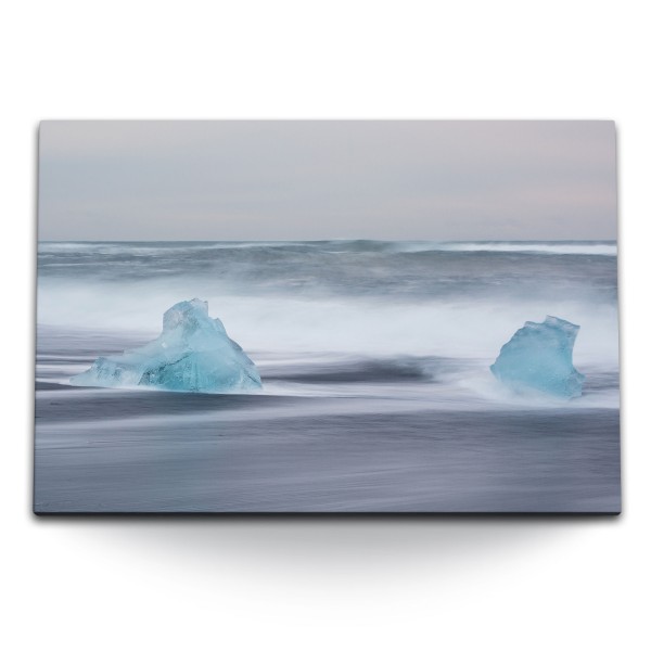 120x80cm Wandbild auf Leinwand Strand Meer Eis Blau Hellblau Horizont Antarktis