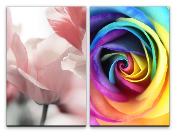 2 Bilder je 60x90cm Tulpen Rose Bunt Farbenfroh Blüten Dekorativ Sommer