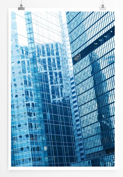 60x90cm Architekturfotografie Poster Blaue Wolkenkratzer 
