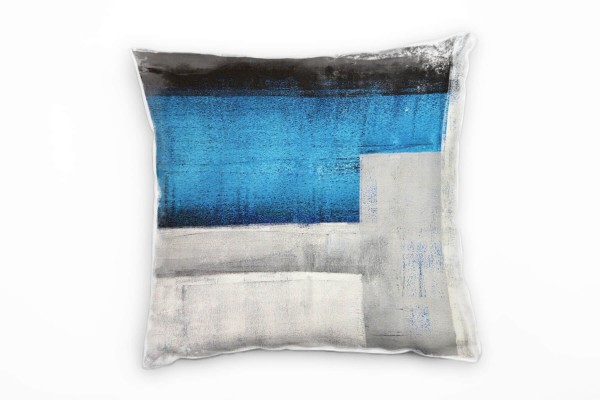Abstrakt, blau, weiß, schwarz, Flächen, gemalt Deko Kissen 40x40cm für Couch Sofa Lounge Zierkissen