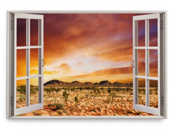 Wandbild 120x80cm Fensterbild Australien Landschaft Wüste roter Himmel Natur