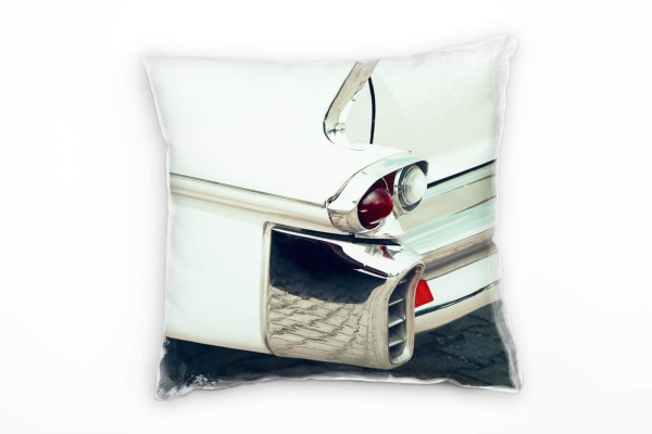 Macro, Auto, Vintage, Oldtimer, weiß, silber Deko Kissen 40x40cm für Couch Sofa Lounge Zierkissen