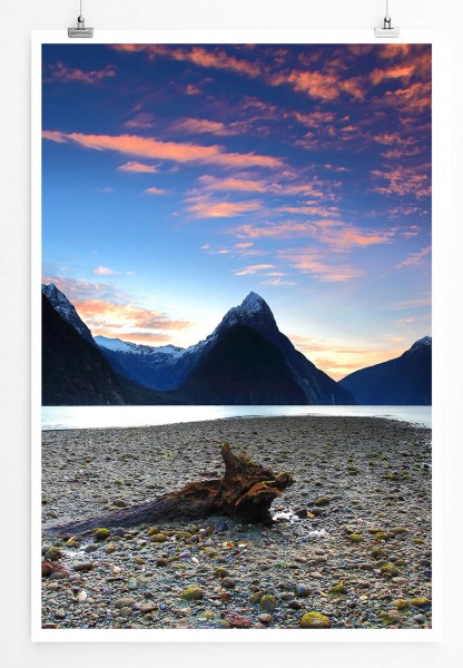 Landschaftsfotografie 60x90cm Poster Sonnenaufgang beim Mitre Peak Neuseeland