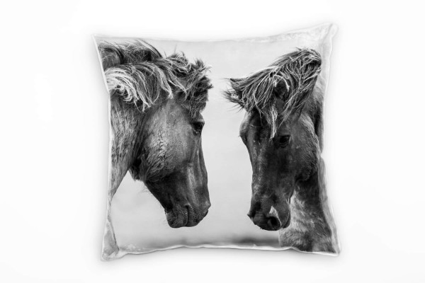 Tiere, zwei Pferde, grau, grauer Hintergrund Deko Kissen 40x40cm für Couch Sofa Lounge Zierkissen