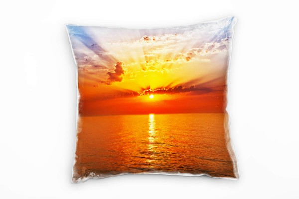 Meer, blau, orange, Sonnenuntergang Deko Kissen 40x40cm für Couch Sofa Lounge Zierkissen