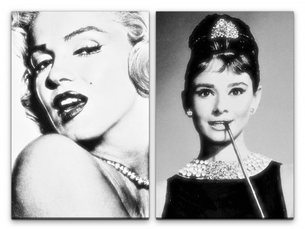 2 Bilder je 60x90cm Marilyn Monroe Audrey Hepburn Stars Hollywood Schwarz Weiß Legenden Feminin