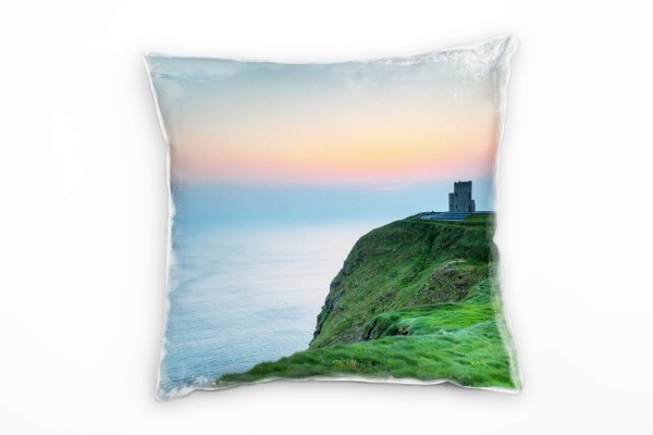 Landschaft, grün, blau, orange, Klippen, Meer, Irland Deko Kissen 40x40cm für Couch Sofa Lounge Zier