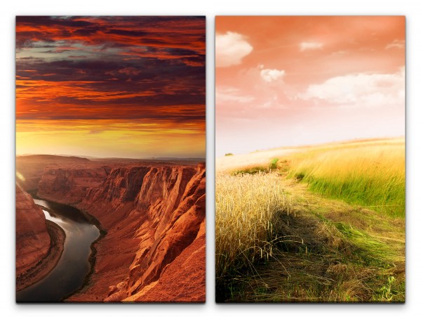 2 Bilder je 60x90cm Grand Canyon Fluss Berge Feld Sonnenuntergang Colorado River