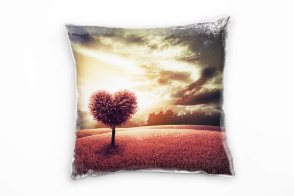 Abstrakt, Natur, rosa, grau, Herzbaum, Sonnenaufgang Deko Kissen 40x40cm für Couch Sofa Lounge Zierk