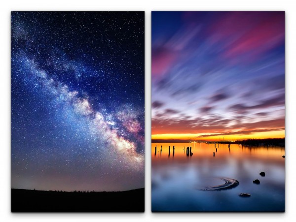 2 Bilder je 60x90cm Sterne Sternenhimmel Milchstraße Meer Sonnenuntergang Astrofotografie Nachthimme