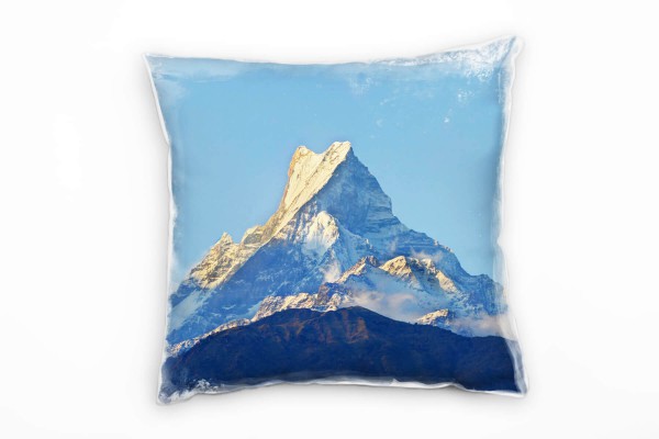 Landschaft, blau, weiß, Himalaya, Berge, Sonnenaufgang Deko Kissen 40x40cm für Couch Sofa Lounge Zie