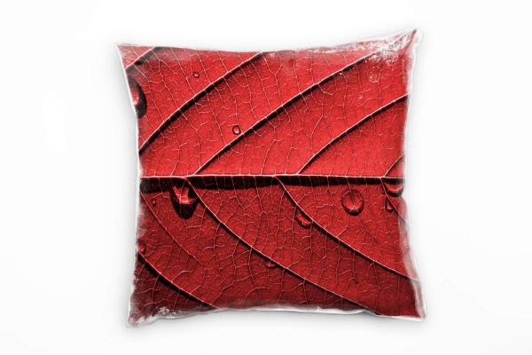 Macro, Natur, rot, Laubblatt, Wassertropfen Deko Kissen 40x40cm für Couch Sofa Lounge Zierkissen