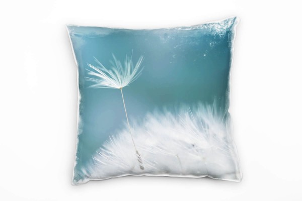 Macro, Blumen, weiß, blau, Pusteblume Deko Kissen 40x40cm für Couch Sofa Lounge Zierkissen
