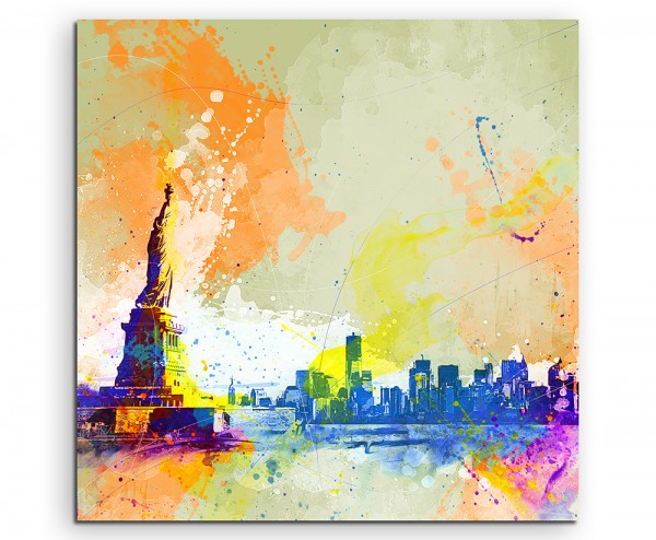 NY Skyline 60x60cm Aquarell Art Leinwandbild