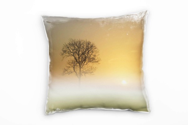 Landschaft, orange, Nebel, Silhouette, Sonnenuntergang Deko Kissen 40x40cm für Couch Sofa Lounge Zie